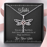Load image into Gallery viewer, To My Badass Sister Gifts, Hugs And Kisses, Dragonfly Necklace For Women, Birthday Present Idea From Sister
