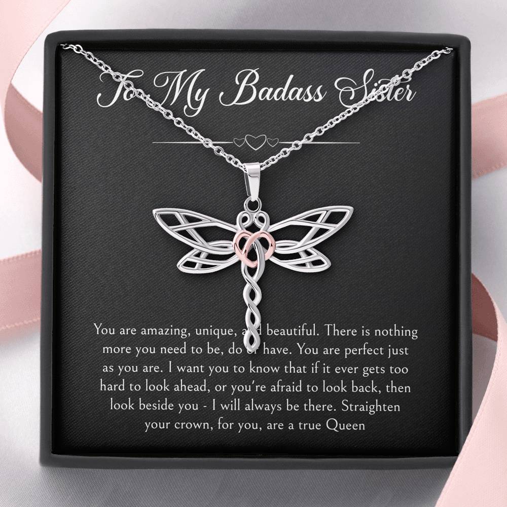 To My Badass Sister Gifts, You Are Amazing, Dragonfly Necklace For Women, Birthday Present Ideas From Sister Brother