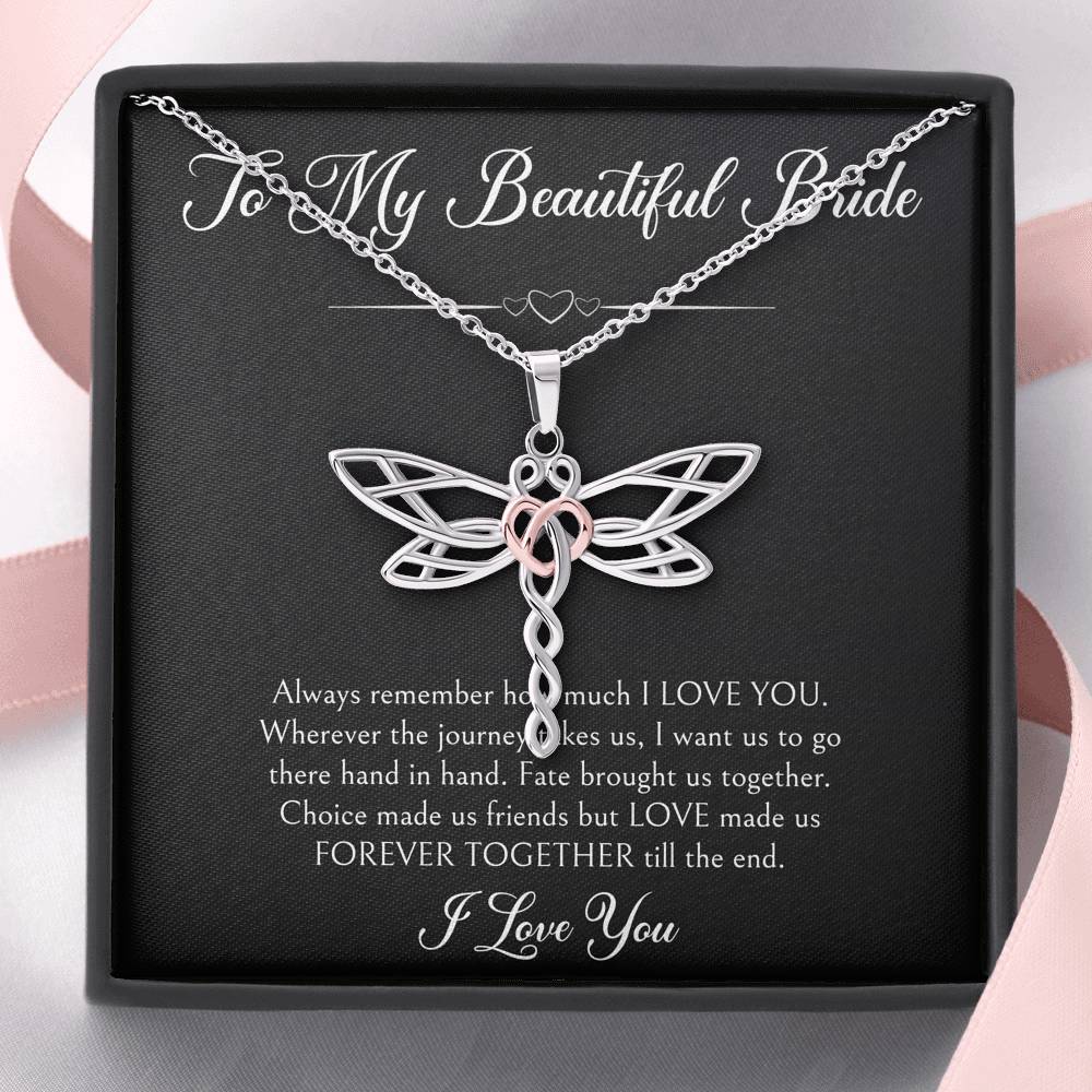 To My Bride Gifts, Forever Together Till The End, Dragonfly Necklace For Women, Wedding Day Thank You Ideas From Groom