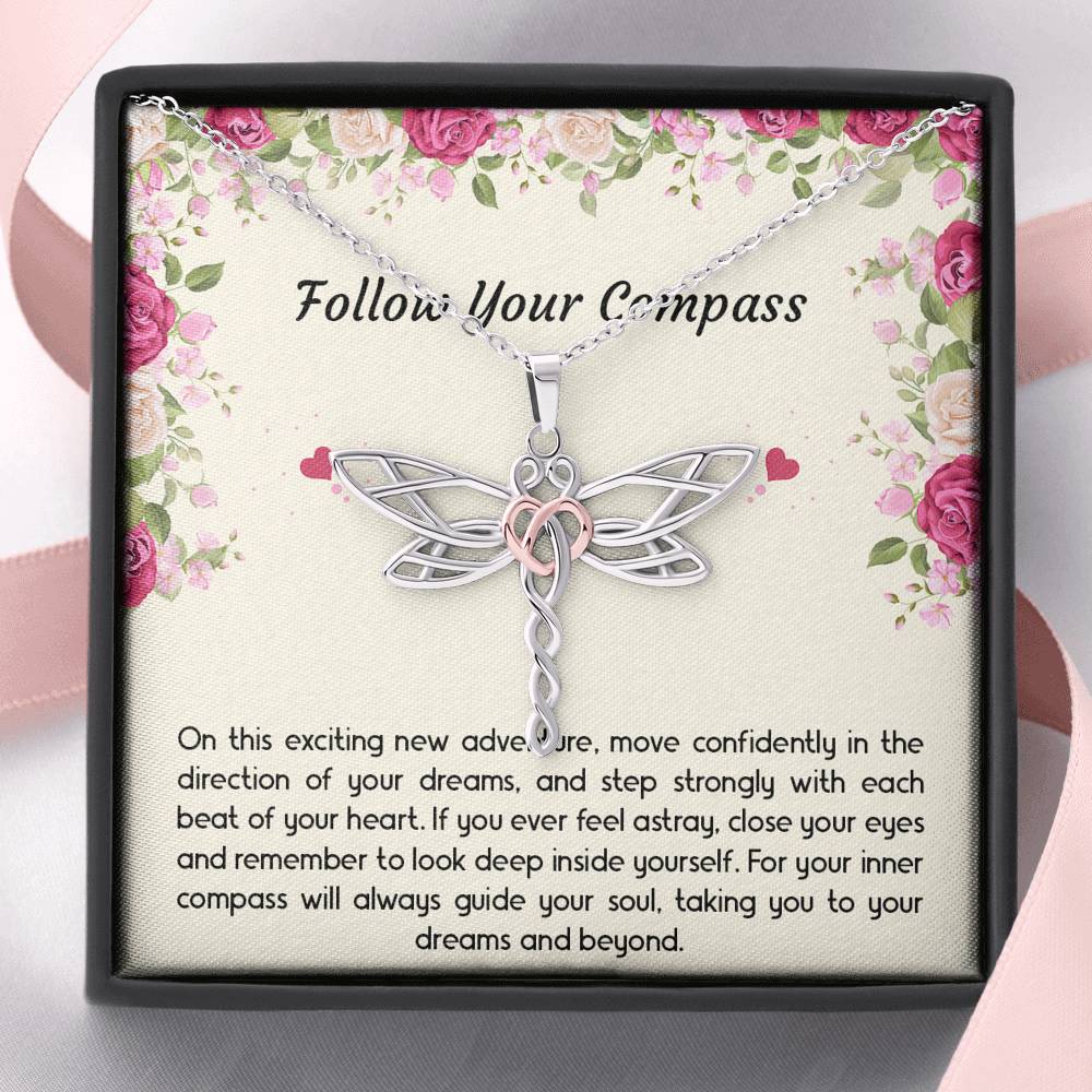 Graduation Gifts, Follow Your Compass, Dragonfly Necklace For Women, College Preschool High School Graduation Present