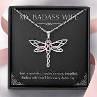 Load image into Gallery viewer, To My Badass Wife, Just A Reminder, Dragonfly Necklace For Women, Anniversary Birthday Valentines Day Gifts From Husband
