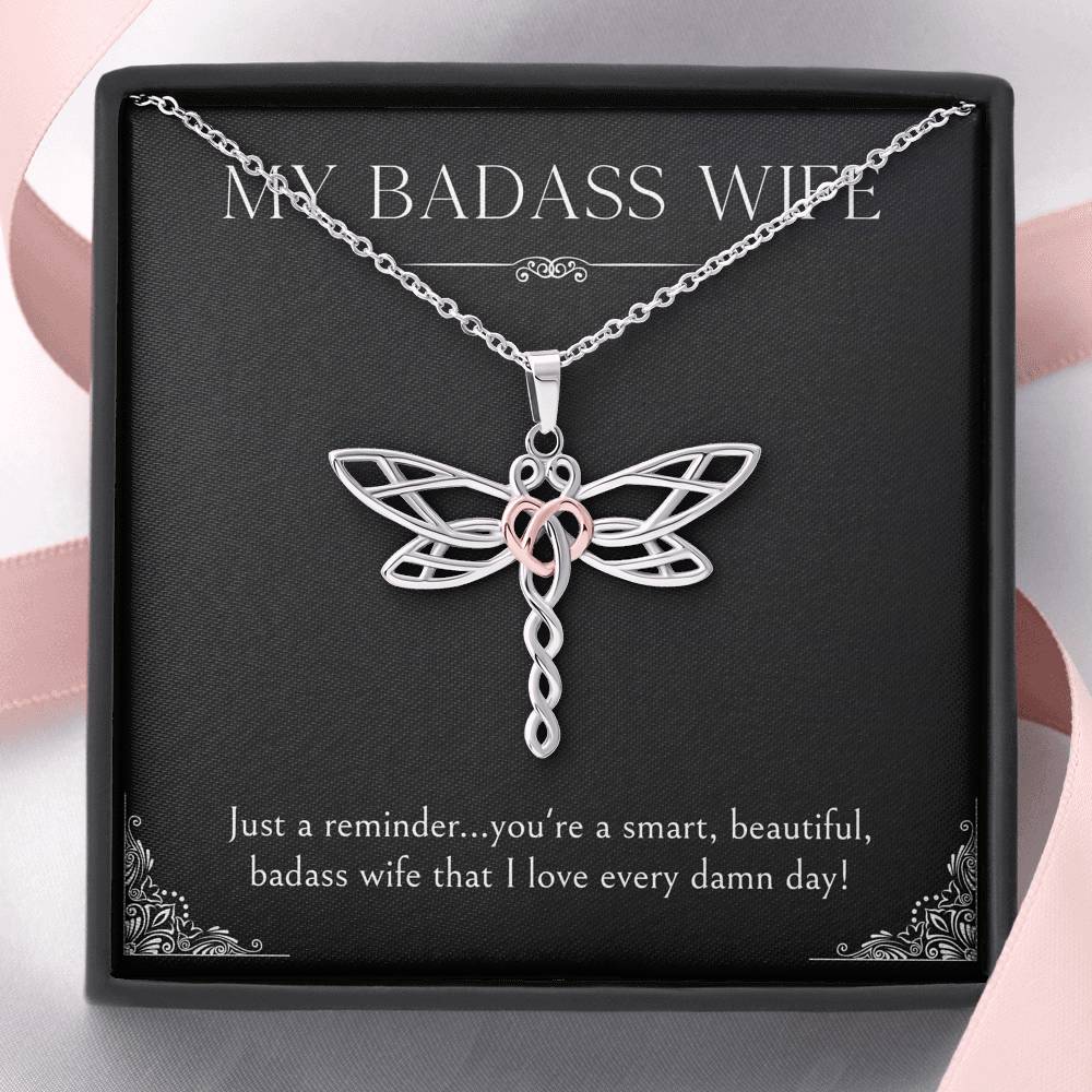 To My Badass Wife, Just A Reminder, Dragonfly Necklace For Women, Anniversary Birthday Valentines Day Gifts From Husband