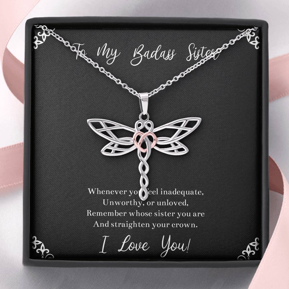 To My Badass Sister Gifts, I Love You, Dragonfly Necklace For Women, Birthday Present Idea From Sister