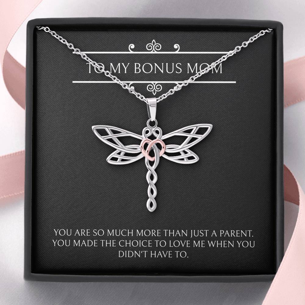To My Bonus Mom Gifts, More Than Just A Parent, Dragonfly Necklace For Women, Birthday Mothers Day Present From Bonus Daughter