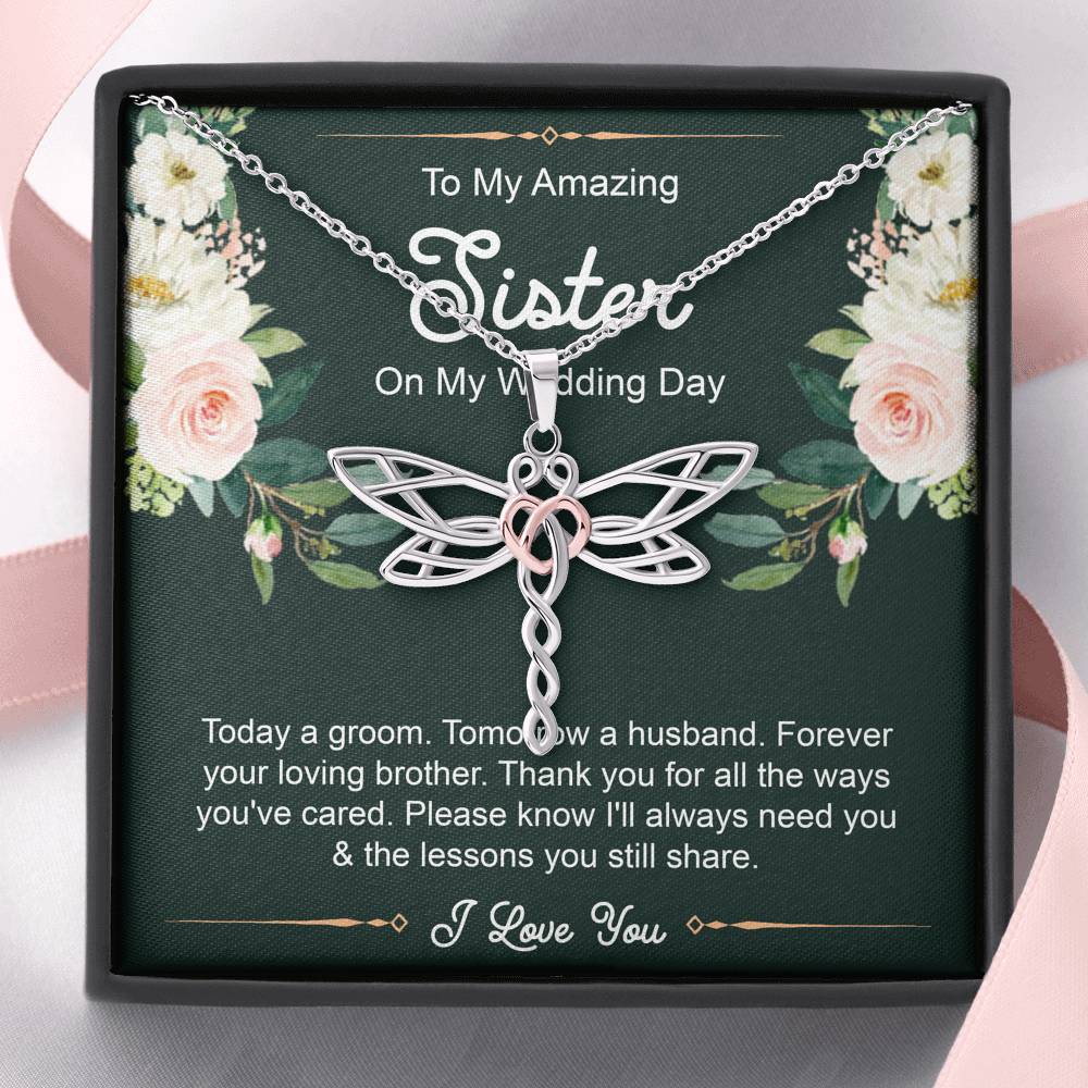 Sister Of The Groom Gifts, Forever Your Loving Brother, Dragonfly Necklace For Women, Wedding Day Thank You Ideas From Groom