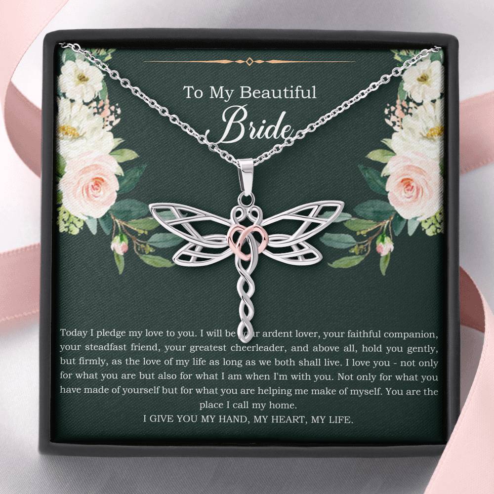 To My Bride Gifts, Today I Pledge My Love To You, Dragonfly Necklace For Women, Wedding Day Thank You Ideas From Groom