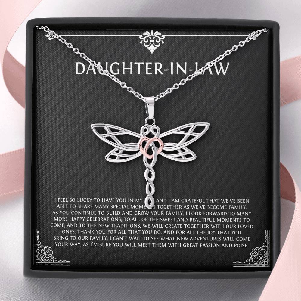 To My Daughter-in-law Gifts, I'm Lucky To Have You, Dragonfly Necklace For Women, Birthday Present Idea From Mother-in-law