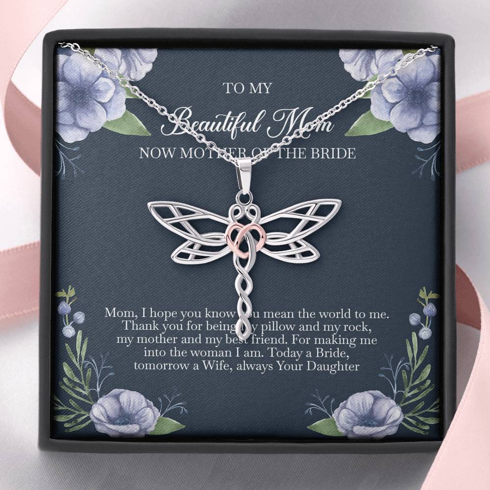 To My Mom of the Bride Gifts, You Mean The World To Me, Dragonfly Necklace For Women, Wedding Day Thank You Ideas From Bride