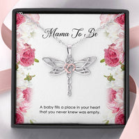 Load image into Gallery viewer, Gift for Expecting Mom, A Baby Fills A Place In Your Heart, Mom to Be Dragonfly Necklace For Women, Pregnancy Gift For New Mother
