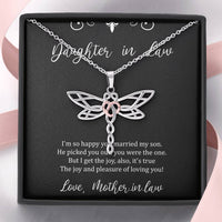 Load image into Gallery viewer, To My Daughter in Law Gifts, I&#39;m So Happy You Married My Son, Dragonfly Necklace For Women, Birthday Present Idea From Mother-in-law
