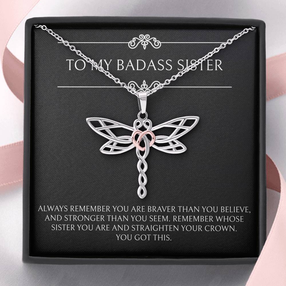 To My Badass Sister Gifts, You Got This, Dragonfly Necklace For Women, Birthday Present Ideas From Sister Brother