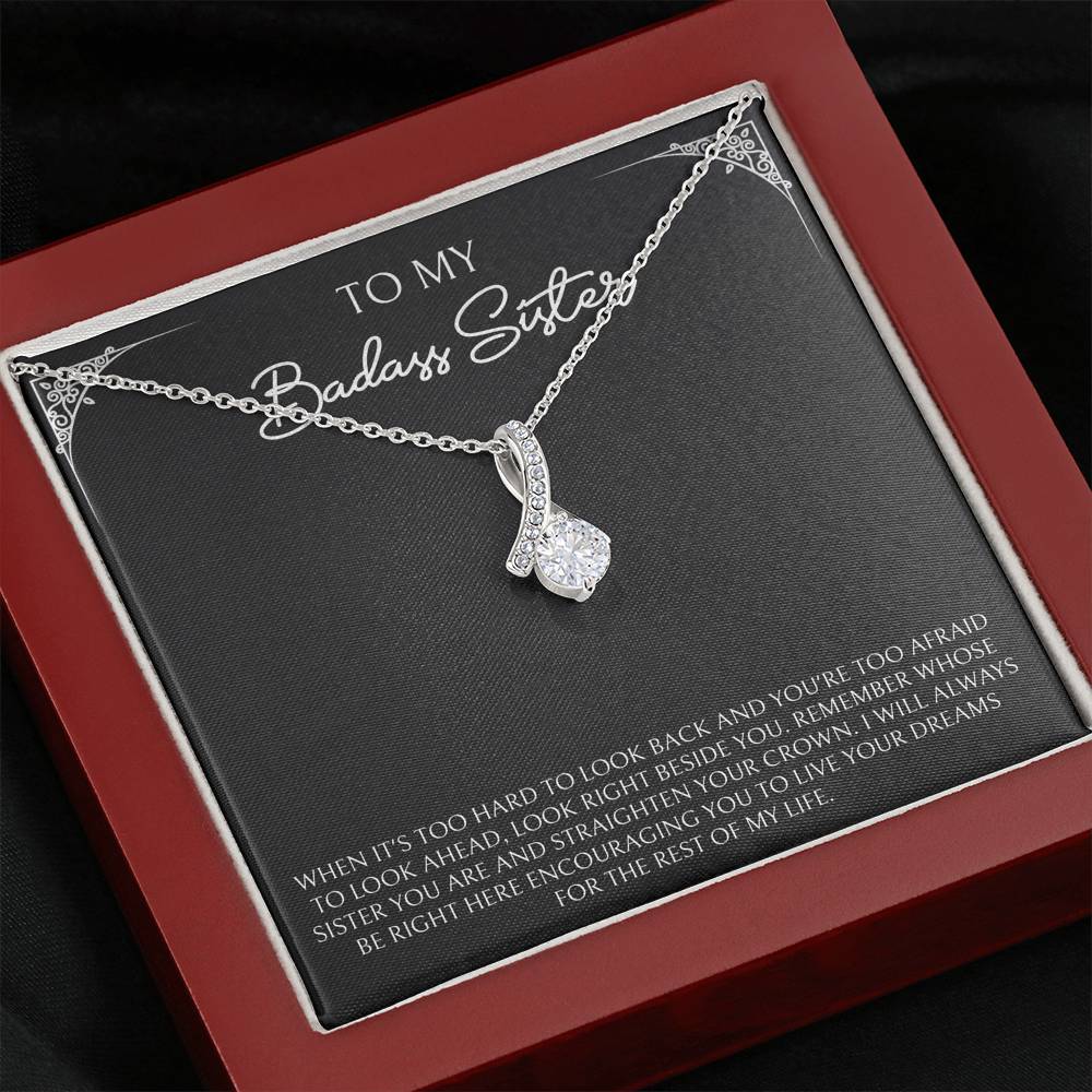 To My Badass Sister Gifts, When It's Too Hard To Look Back, Alluring Beauty Necklace For Women, Birthday Present Ideas From Sister Brother