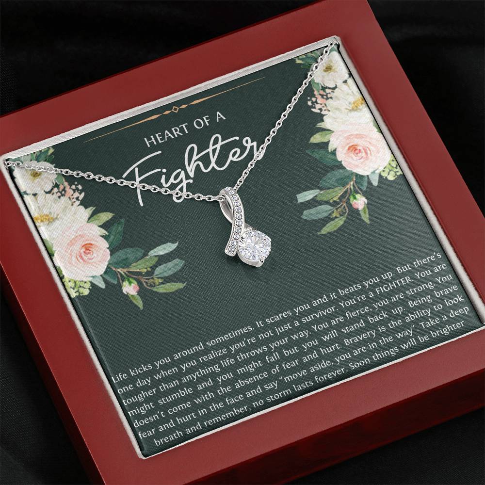 Encouragement Gifts, Heart of a Fighter, Motivational Alluring Beauty Necklace For Women, Sympathy Inspiration Friendship Present