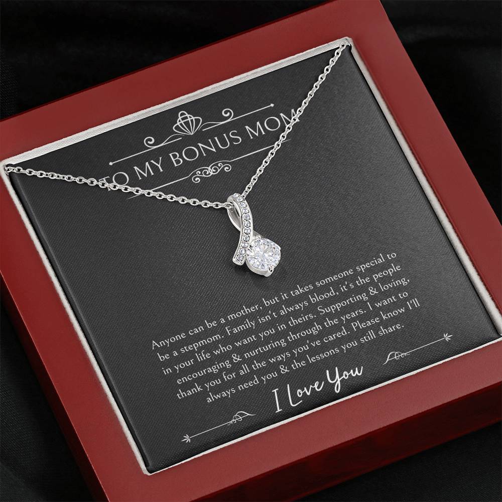 To My Bonus Mom Gifts, Thank You For Loving Me, Alluring Beauty Necklace For Women, Wedding Day Thank You Ideas From Bride