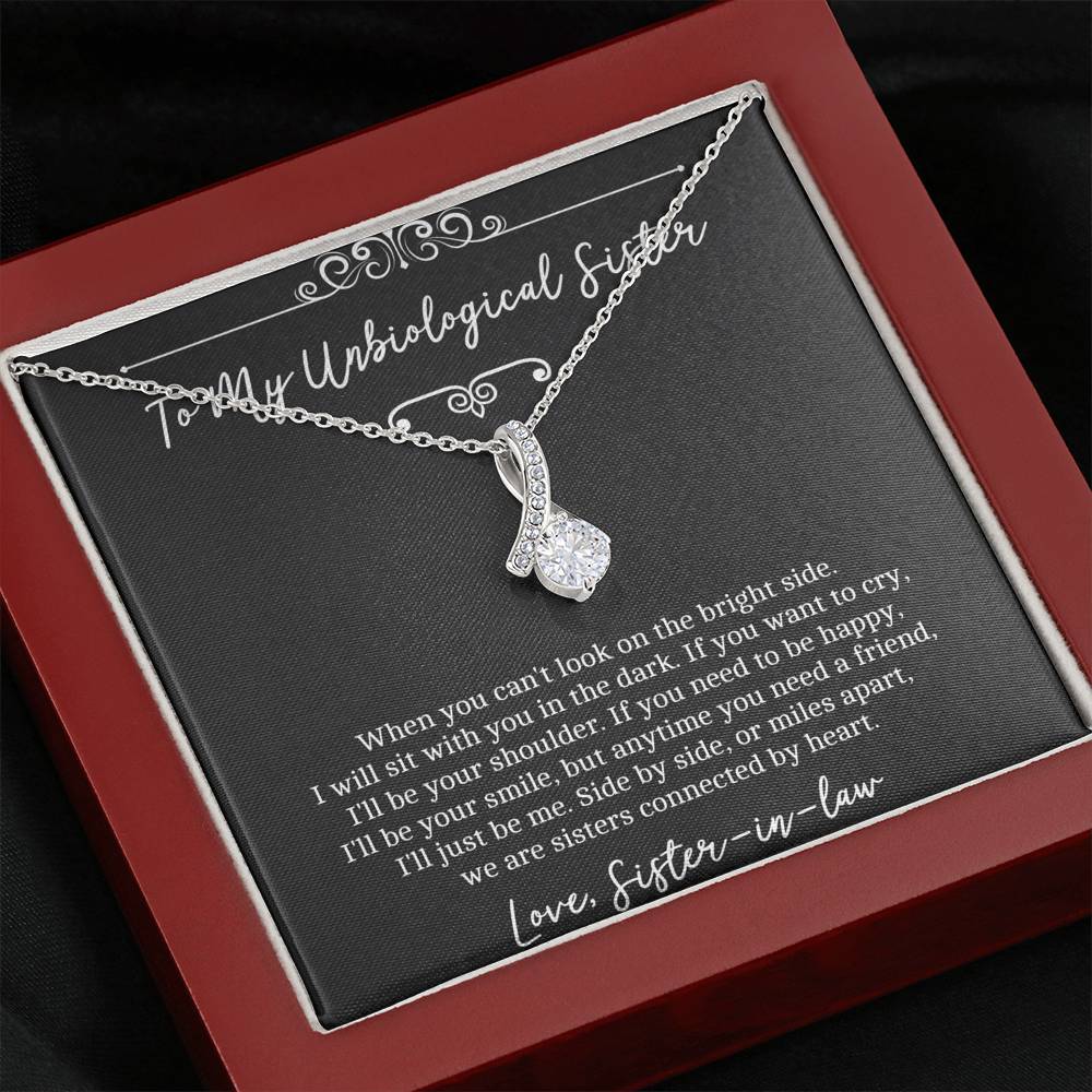 To My Unbiological Sister Gifts, Sisters Connected By Heart, Alluring Beauty Necklace For Women, Birthday Present Idea From Sister-in-law