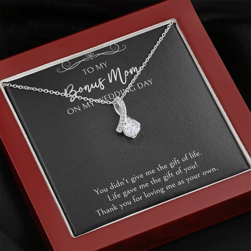 To My Bonus Mom Gifts, Thank You For Loving Me, Alluring Beauty Necklace For Women, Wedding Day Thank You Ideas From Bride