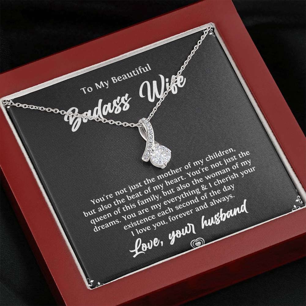 To My Badass Wife, Beat Of My Heart, Alluring Beauty Necklace For Women, Anniversary Birthday Valentines Day Gifts From Husband