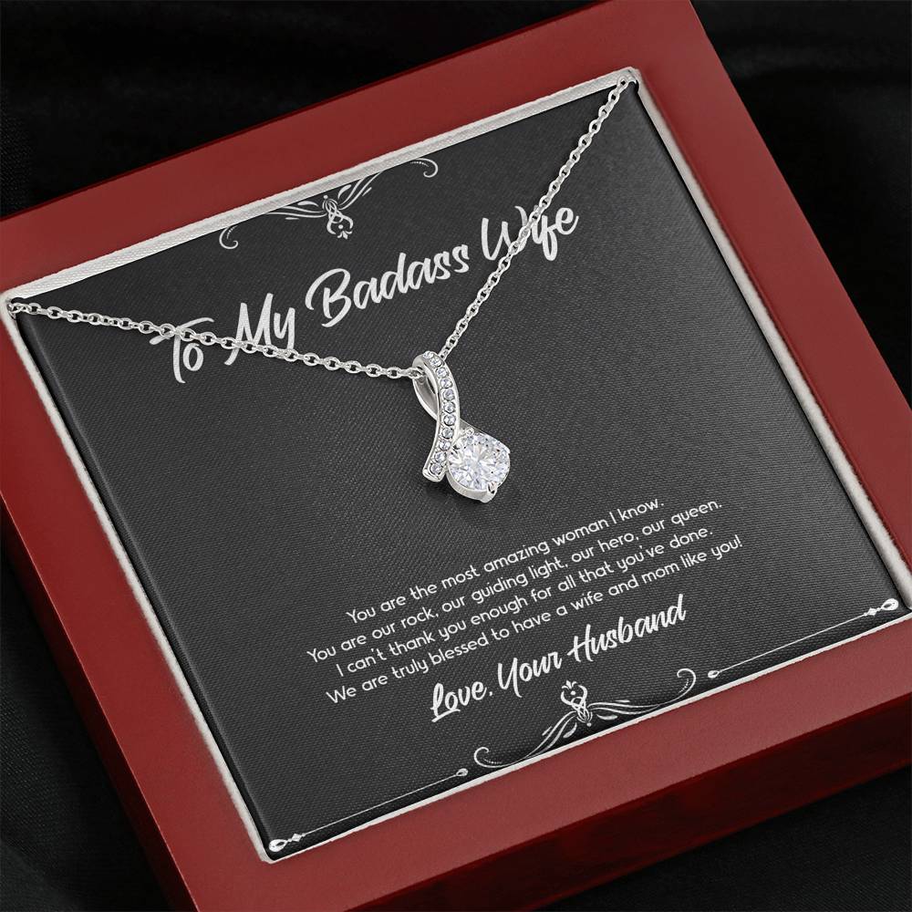 To My Badass Wife, You Are Our Rock, Alluring Beauty Necklace For Women, Anniversary Birthday Valentines Day Gifts From Husband
