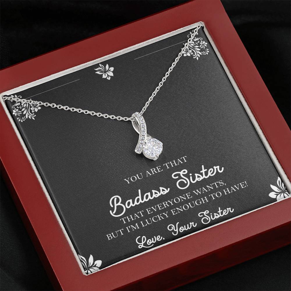 To My Badass Sister Gifts, Lucky To  Have You, Alluring Beauty Necklace For Women, Birthday Present Idea From Sister