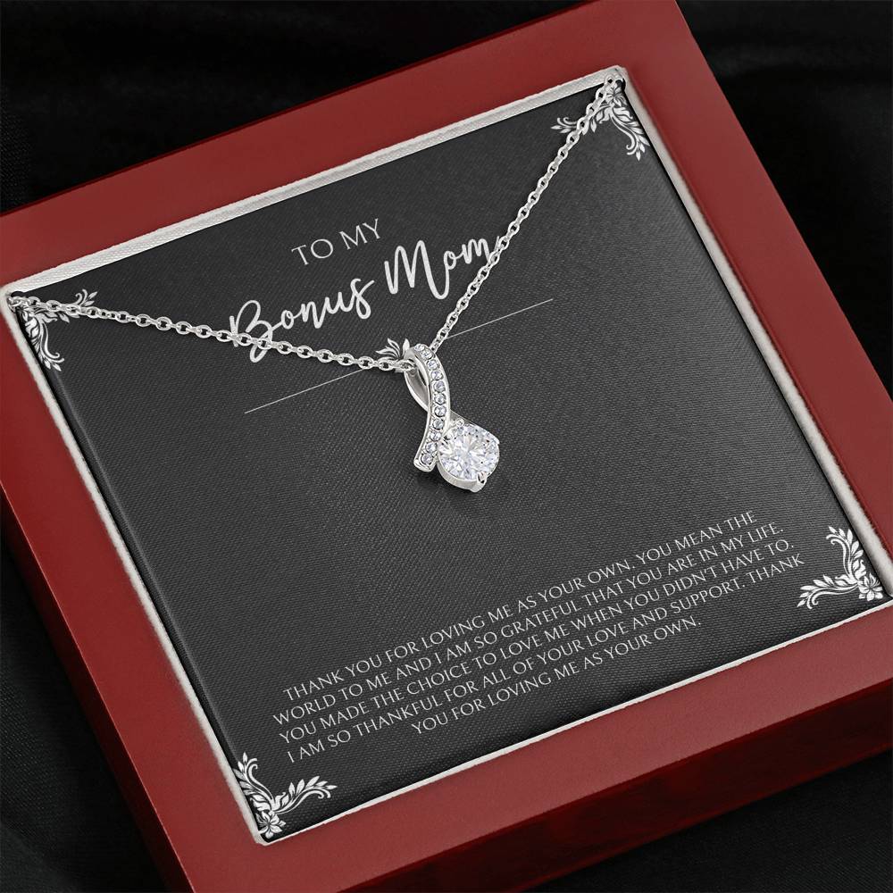To My Bonus Mom Gifts, You Mean The World To Me , Alluring Beauty Necklace For Women, Birthday Mothers Day Present From Bonus Daughter