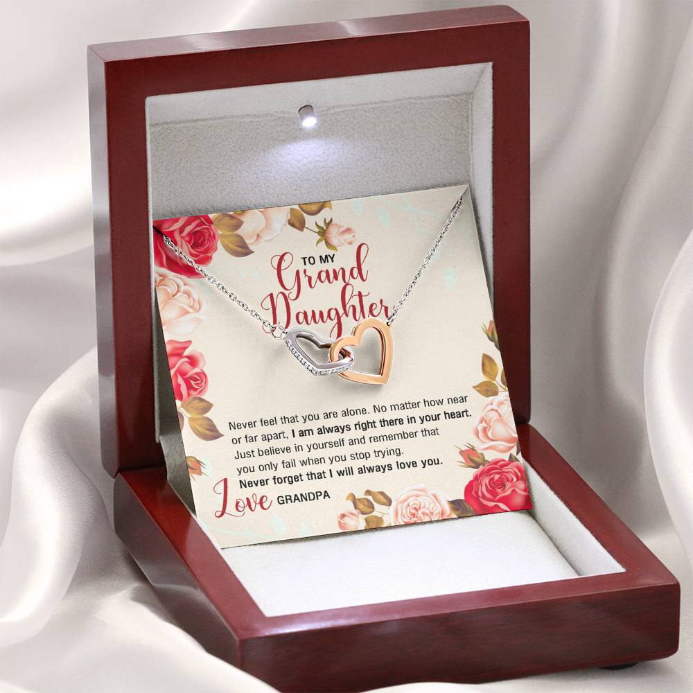 To My Grandaughter Gifts, Never forget that I will always love you Interlocking Heart Necklace For Women, Present From Grandpa