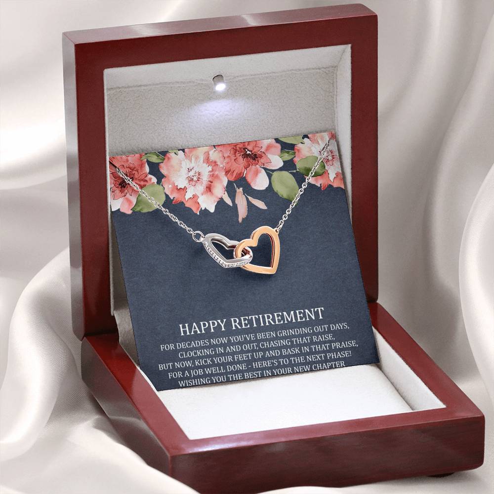 Retirement Gifts, Job Well Done, Happy Retirement Interlocking Heart Necklace For Women, Retirement Party Favor From Friends Coworkers