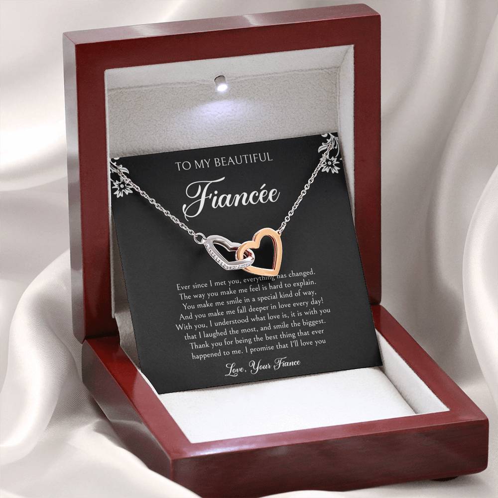 To My Fiancée, I'll Love You Forever, Interlocking Heart Necklace For Women, Anniversary Birthday Valentines Day Gifts From Fiancé