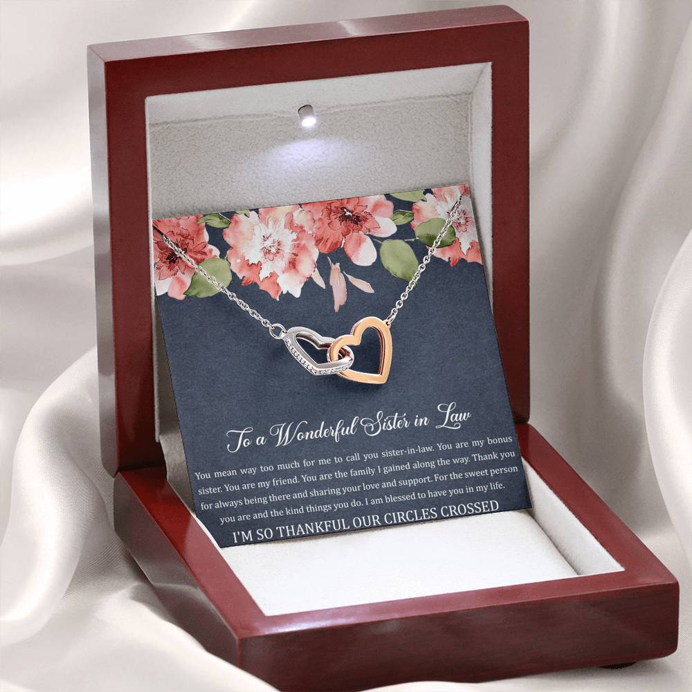 To My Sister-in-law Gifts, I'm Thankful Our Circles Crossed, Interlocking Heart Necklace For Women, Birthday Present Idea From Sister