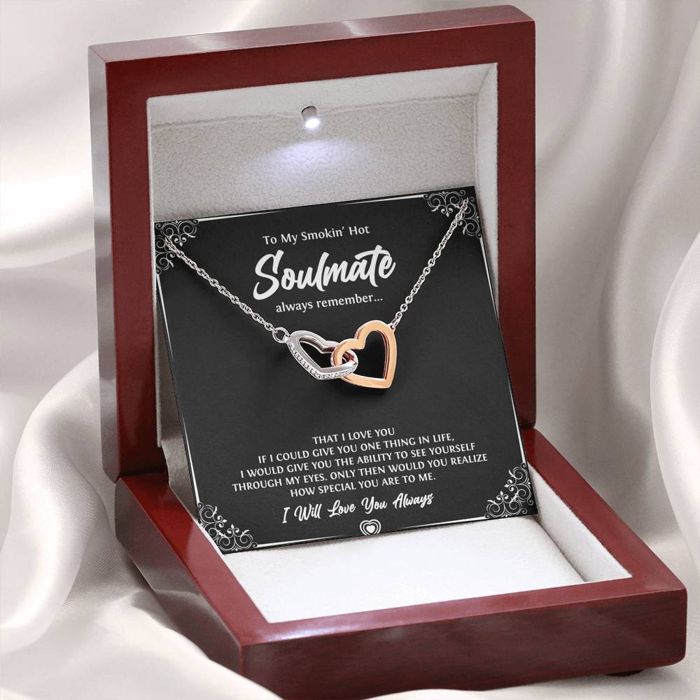 To My Soulmate, Smokin Hot Soulmate, Interlocking Heart Necklace For Girlfriend, Anniversary Birthday Valentines Day Gifts From Boyfriend