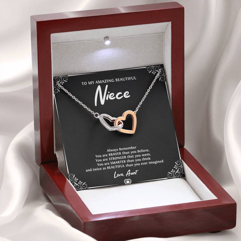 To My Niece  Gifts, Always Remember, Interlocking Heart Necklace For Women, Birthday Present Idea From Aunt