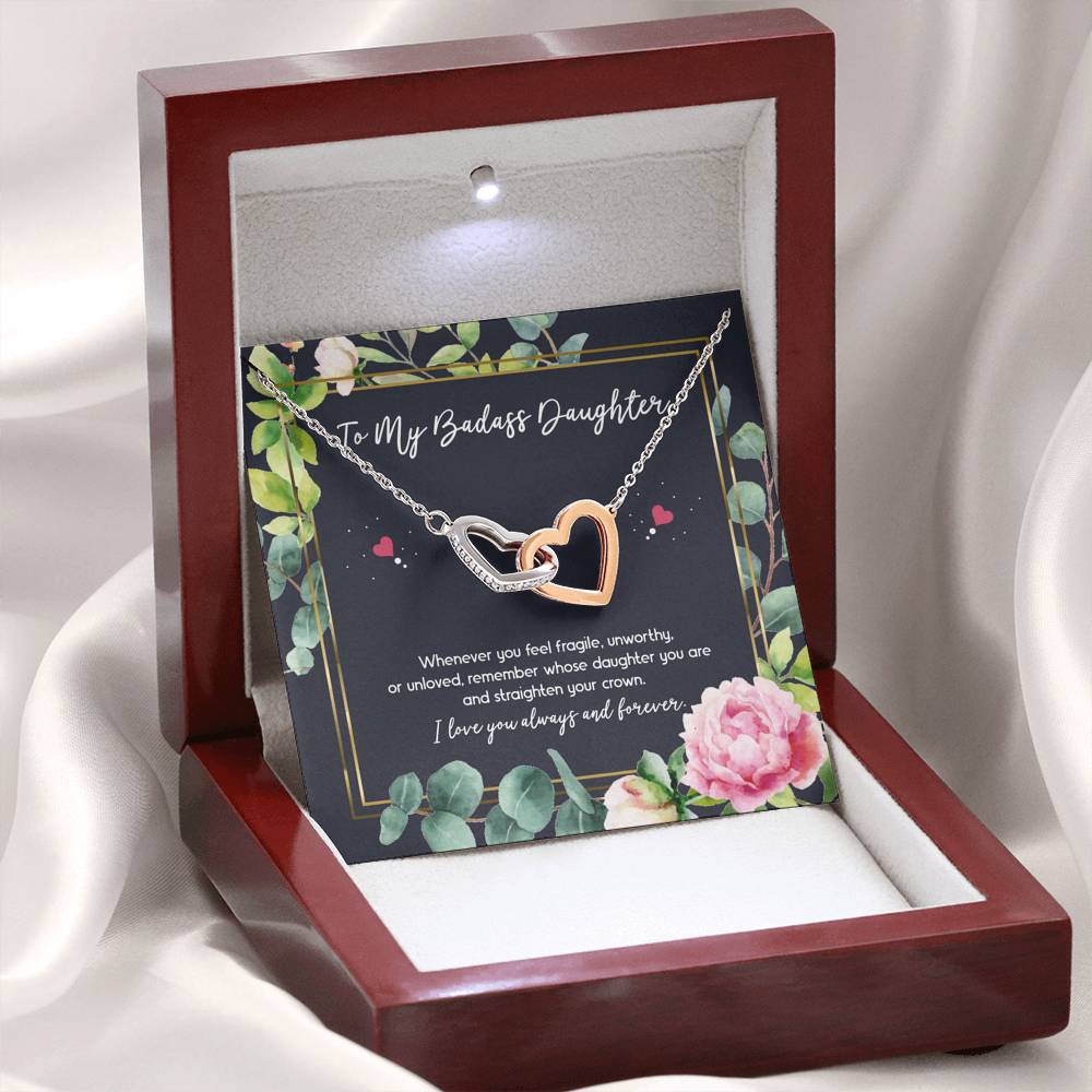 To My Badass Daughter Gifts, Whenever You Feel Fragile, Interlocking Heart Necklace For Women, Birthday Present Ideas From Mom Dad