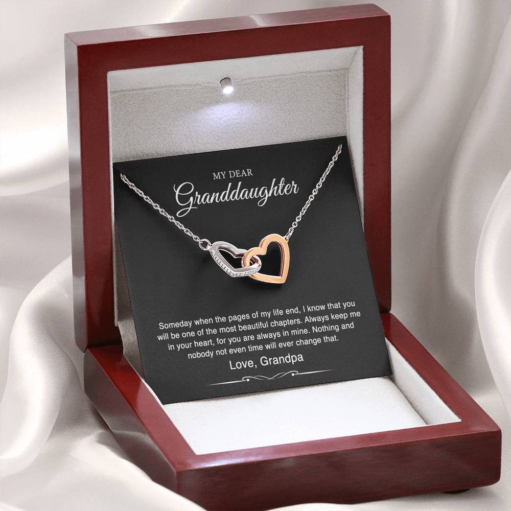 To My Granddaughter Gifts From Grandpa, Someday When The Pages Of My Life End, Interlocking Heart Necklace For Women, Birthday Present Idea From Grandfather
