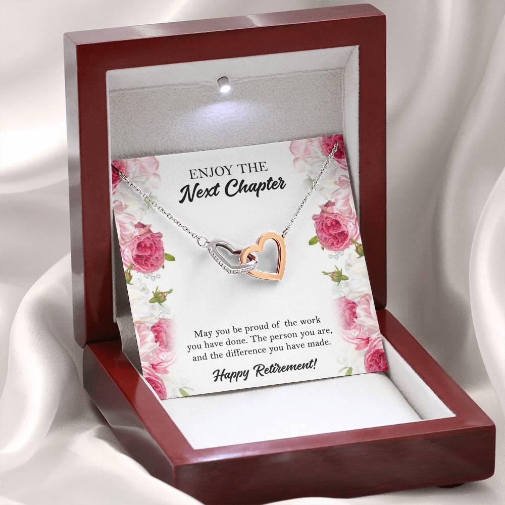 Retirement Gifts, Next Chapter, Happy Retirement Interlocking Heart Necklace For Women, Retirement Party Favor From Friends Coworkers