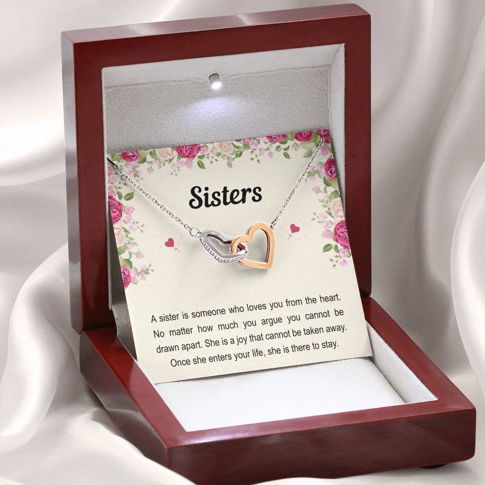 To My Sister Gifts, Someone Who Loves You From The Heart, Interlocking Heart Necklace For Women, Birthday Present Idea From Sister Brother
