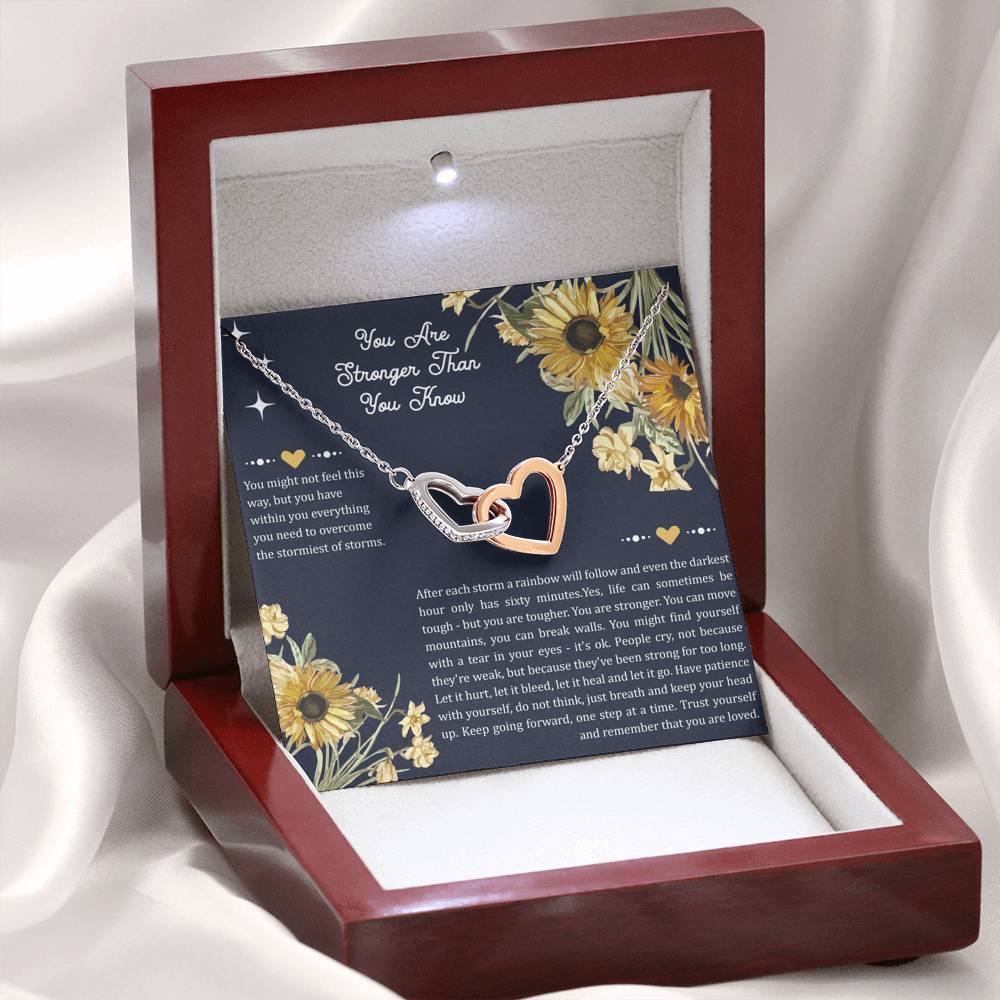 Encouragement Gifts, You Are Stronger, Motivational Interlocking Heart Necklace For Women, Sympathy Inspiration Friendship Present