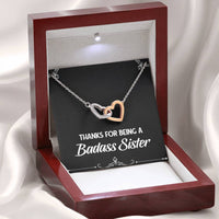 Load image into Gallery viewer, To My Badass Sister Gifts, Thanks For Being A Badass Sister, Interlocking Heart Necklace For Women, Birthday Present Idea From Sister
