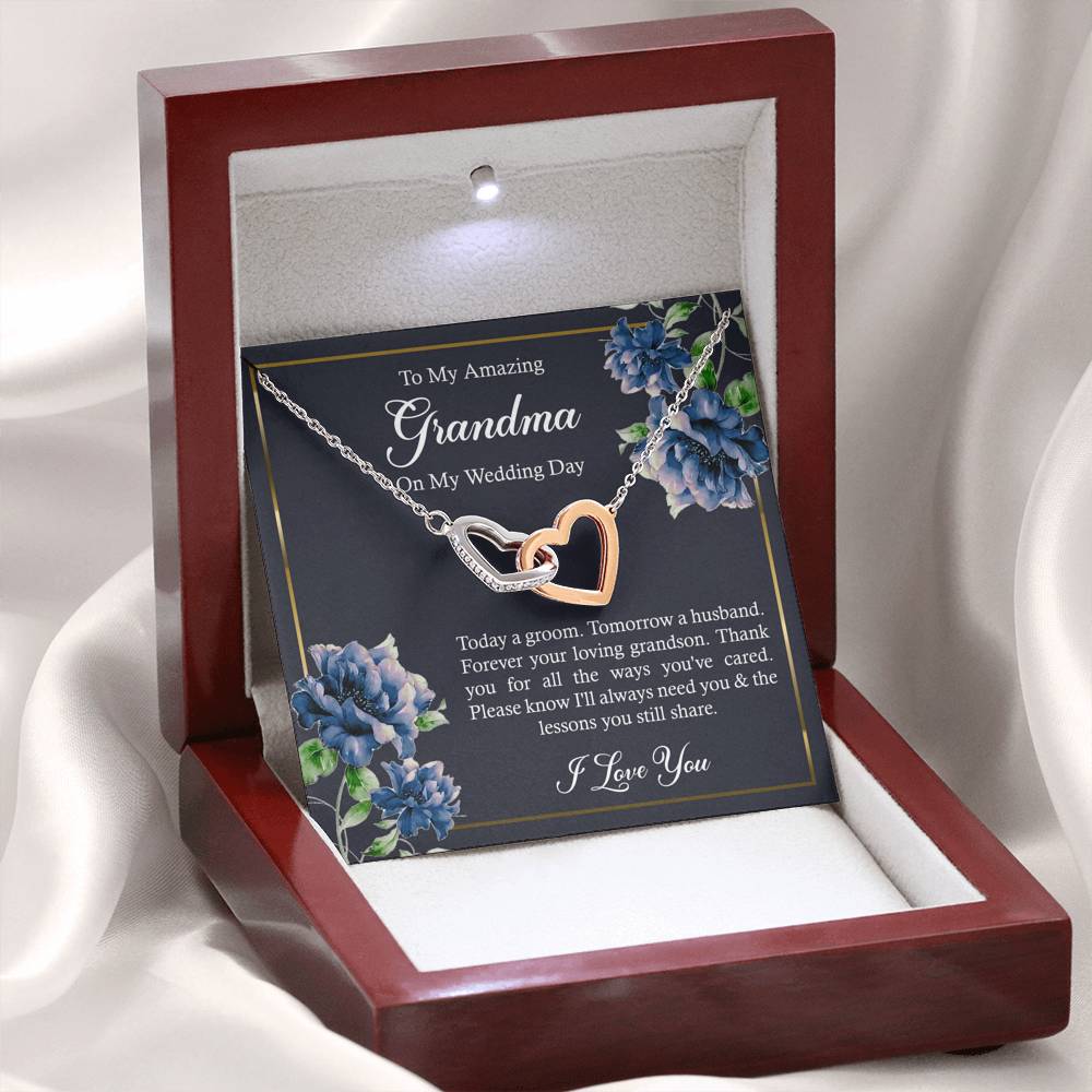 Grandmother of the Groom Gifts, Forever Your Grandson, Interlocking Heart Necklace For Women, Wedding Day Thank You Ideas From Groom