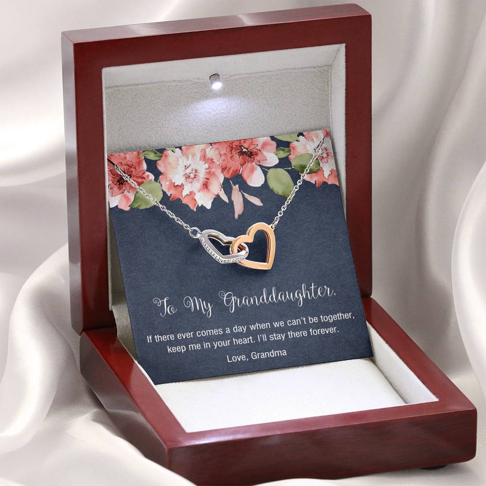 To My Granddaughter Gifts, Keep me in your heart I will stay there forever, Interlocking Heart Necklace For Women, Present From Grandma