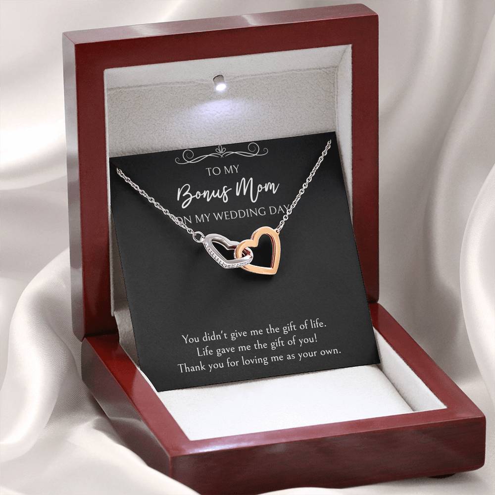 To My Bonus Mom Gifts, Thank You For Loving Me, Interlocking Heart Necklace For Women, Wedding Day Thank You Ideas From Bride