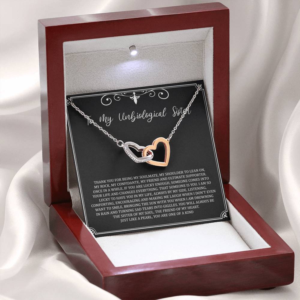 To My Unbiological Sister Gifts, My Soulmate, Interlocking Heart Necklace For Women, Birthday Present Idea From Sister-in-law
