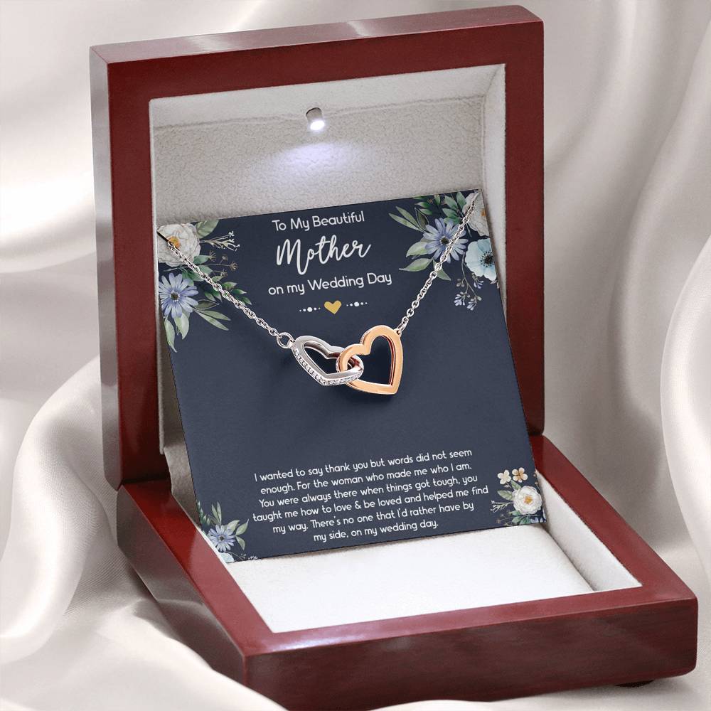 To My Mom of the Bride Gifts, I Wanted To Say Thank You, Interlocking Heart Necklace For Women, Wedding Day Thank You Ideas From Bride