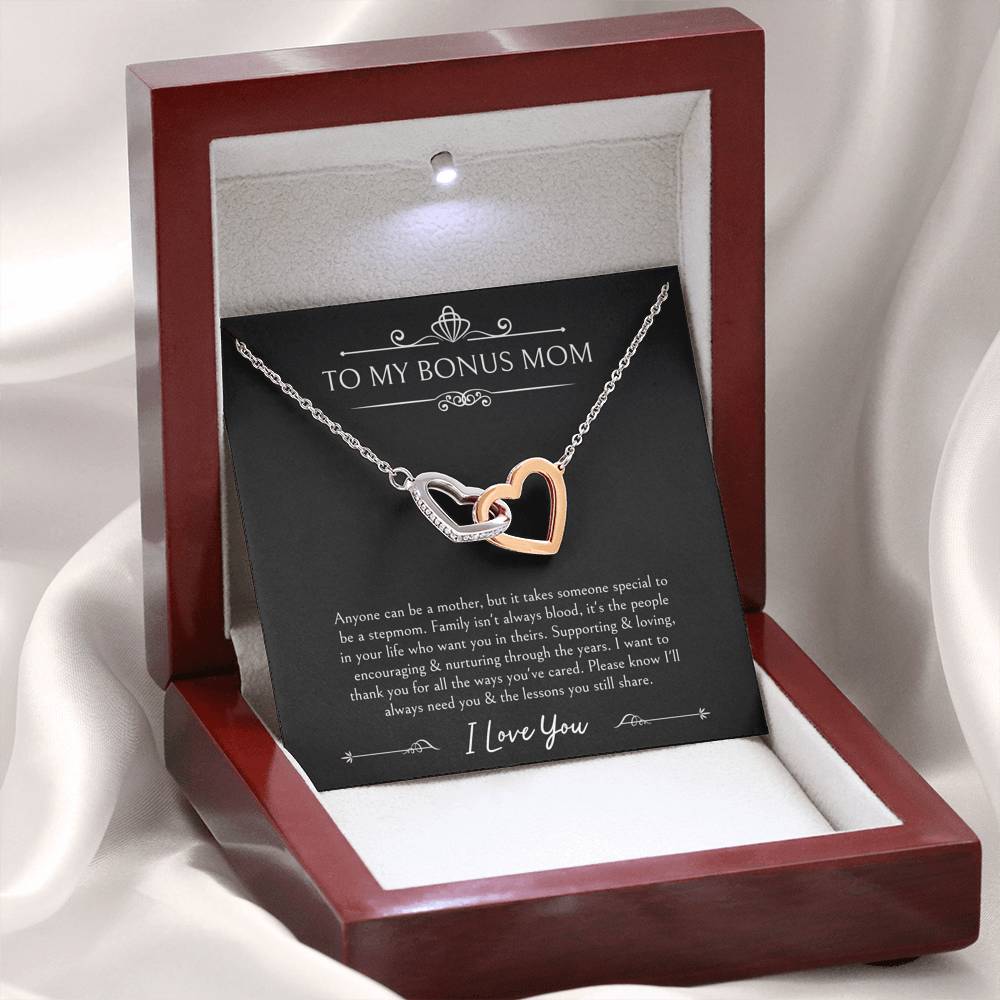 To My Bonus Mom Gifts, Thank You For Loving Me, Interlocking Heart Necklace For Women, Wedding Day Thank You Ideas From Bride