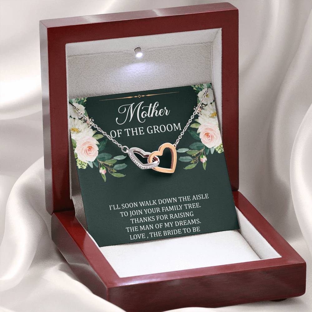To My Mom of the Bride Gifts, I'll Soon Walk Down The Aisle, Interlocking Heart Necklace For Women, Wedding Day Thank You Ideas From Groom