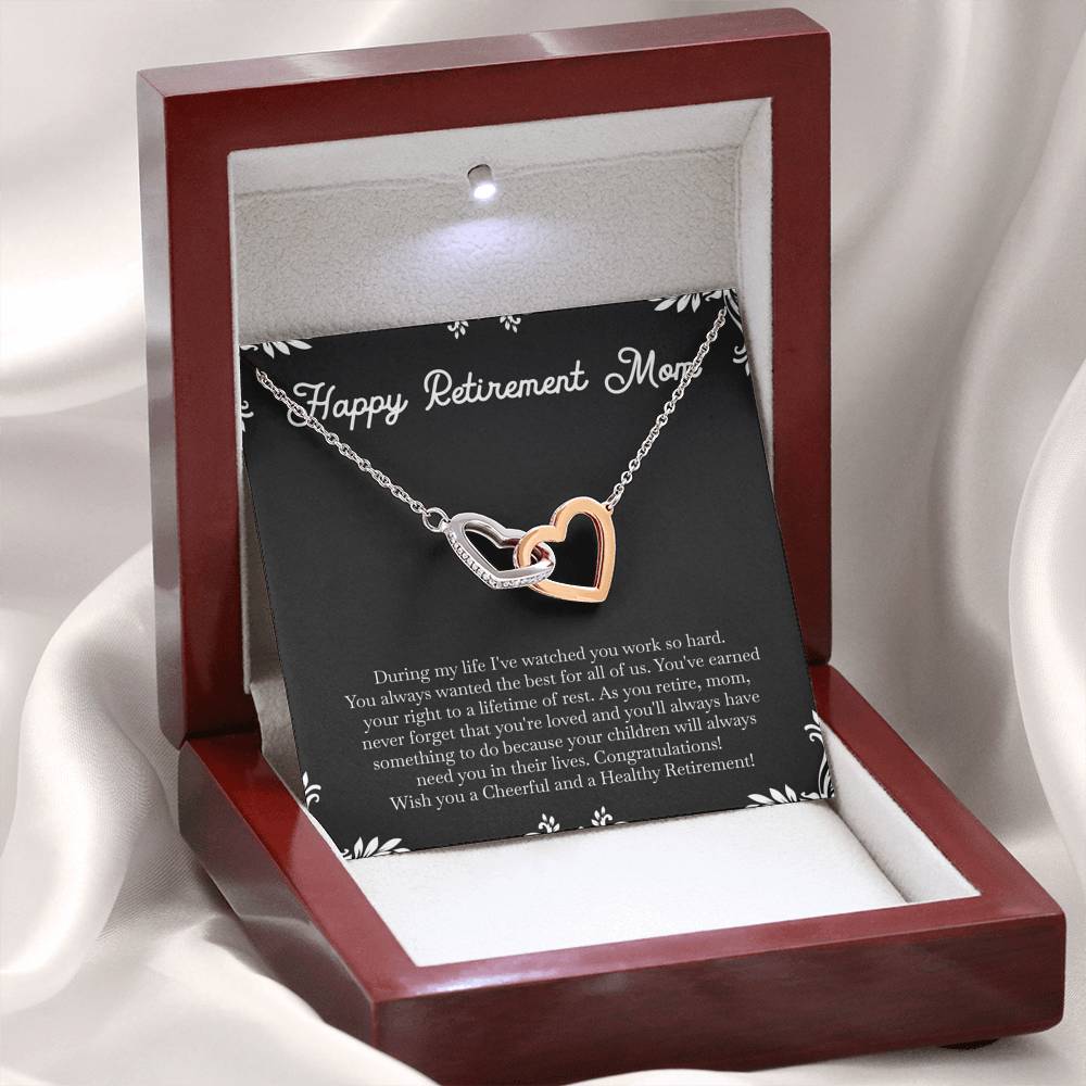 Mom Retirement Gifts, Never Forget, Happy Retirement Interlocking Heart Necklace For Women, Retirement Party Favor From Daughter Son