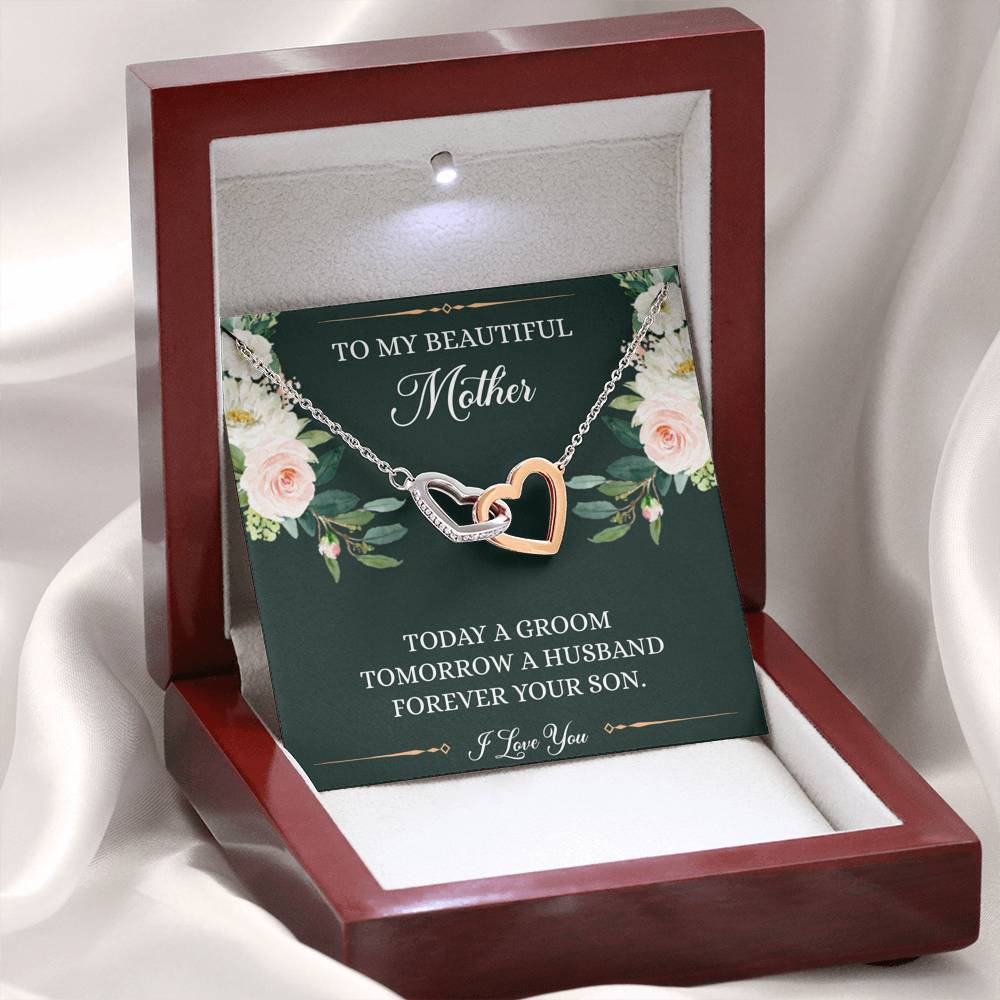 Mom of the Groom Gifts, Forever Your Son, Interlocking Heart Necklace For Women, Wedding Day Thank You Ideas From Groom