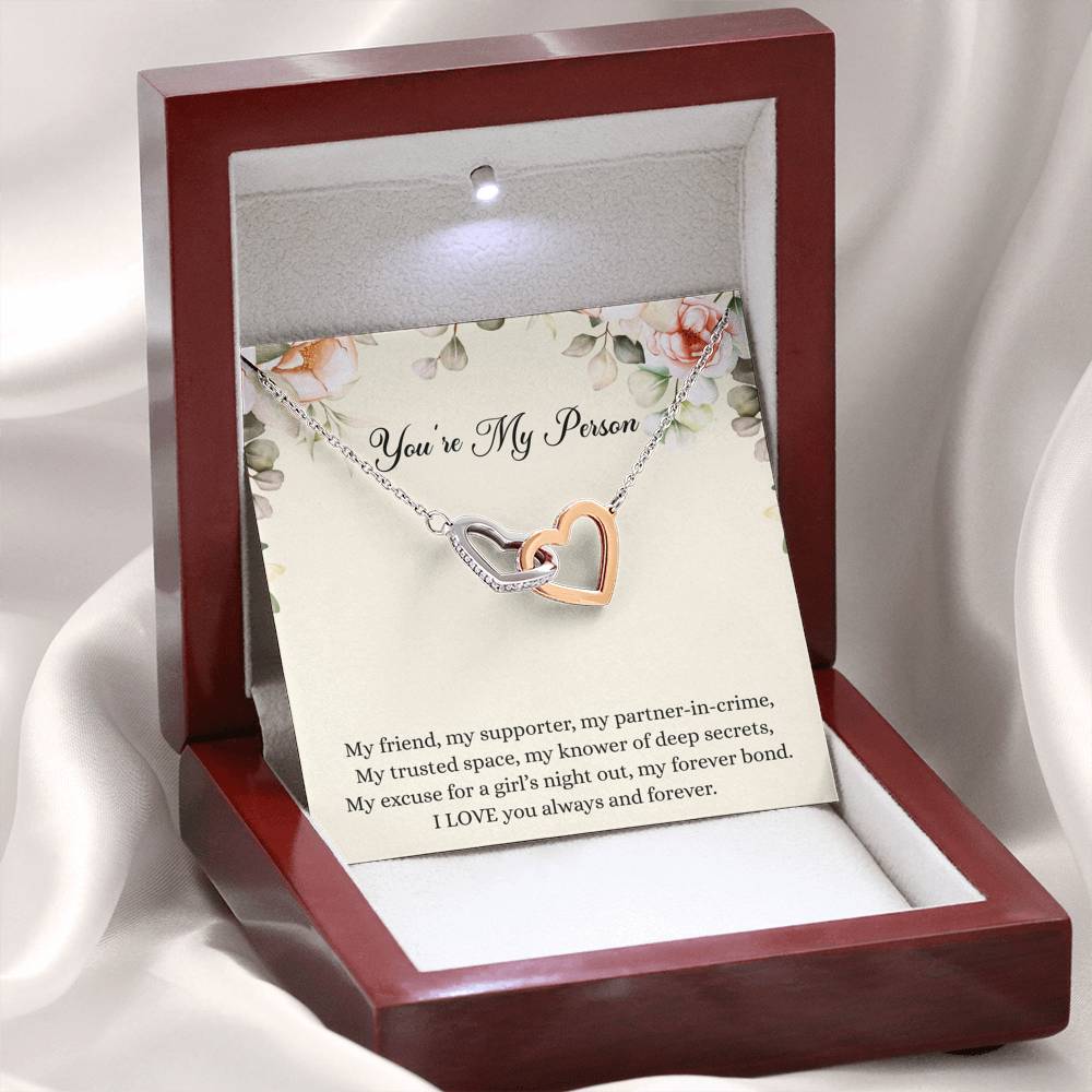 To My Best Friend Gifts, You're My Person, Interlocking Heart Necklace For Women, Birthday Present Idea From Bestie