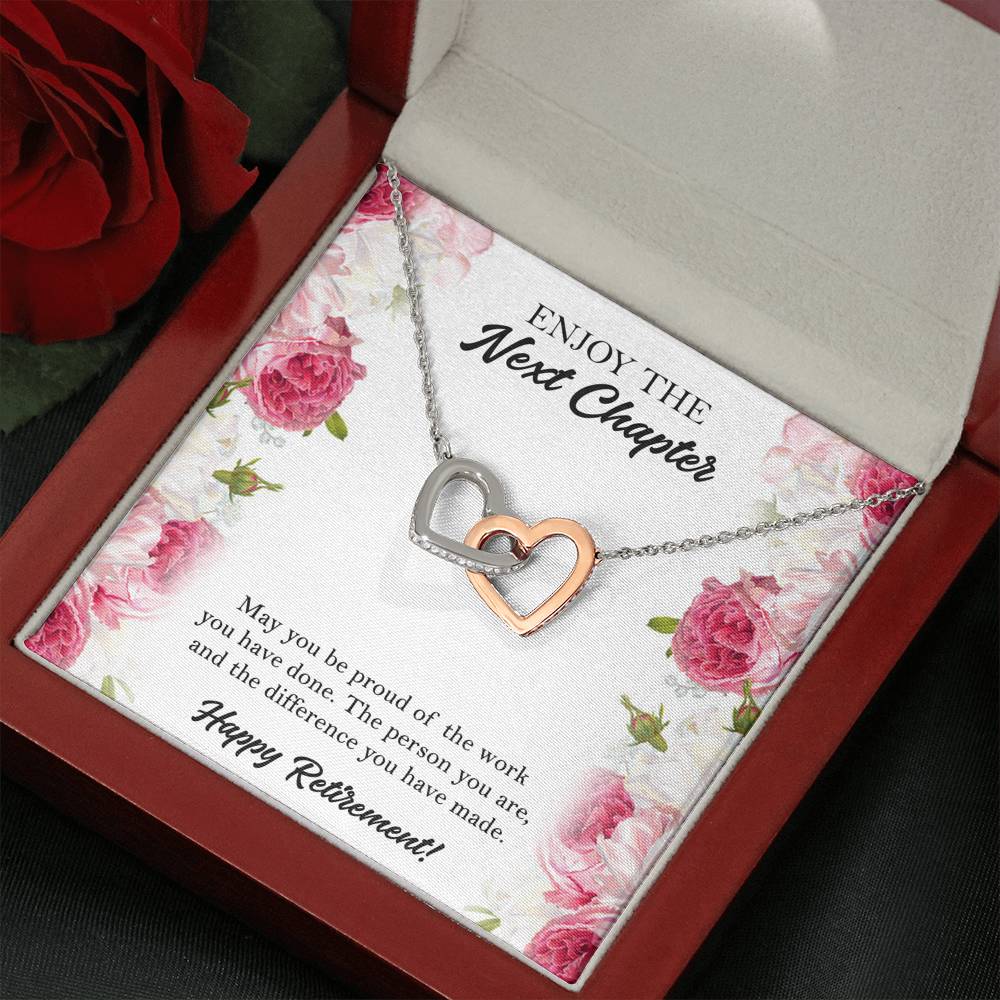 Retirement Gifts, Next Chapter, Happy Retirement Interlocking Heart Necklace For Women, Retirement Party Favor From Friends Coworkers