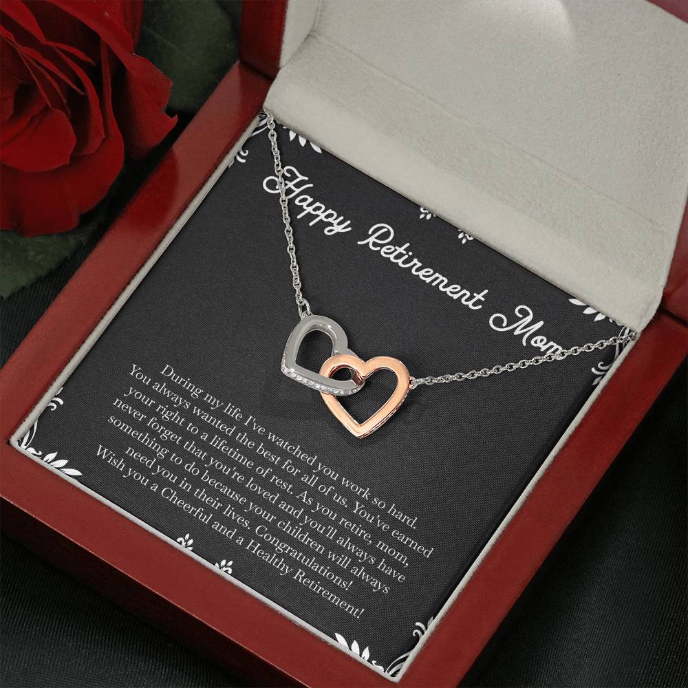 Mom Retirement Gifts, Never Forget, Happy Retirement Interlocking Heart Necklace For Women, Retirement Party Favor From Daughter Son