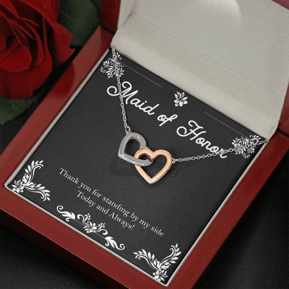 To My Maid Of Honor Gifts, Thank You For Standing By My Side, Interlocking Heart Necklace For Women, Wedding Day Thank You Ideas From Bride