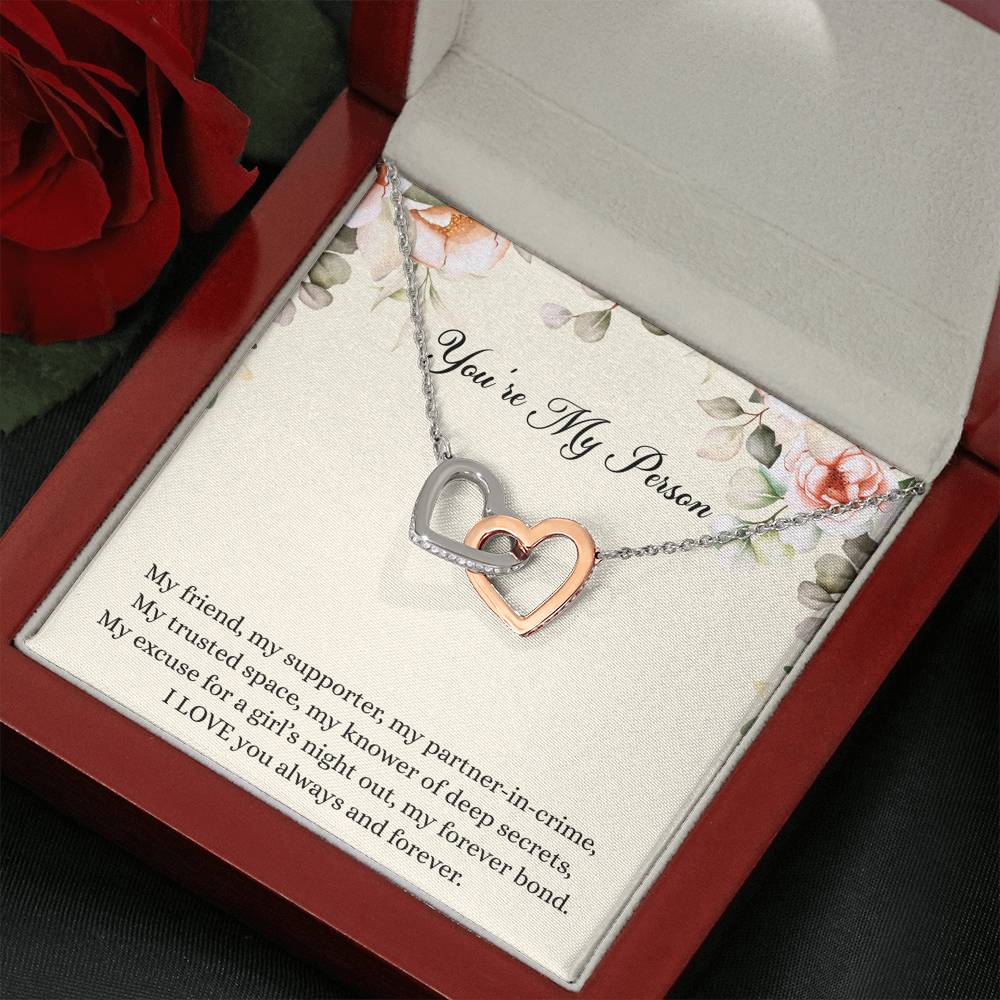 To My Best Friend Gifts, You're My Person, Interlocking Heart Necklace For Women, Birthday Present Idea From Bestie